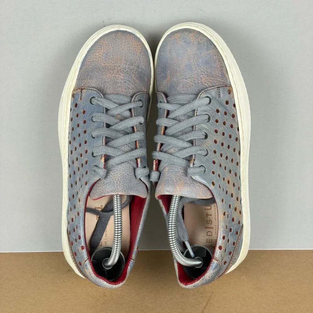 Bed Stu Lyne Perforated Leather Sneakers Womens 7 Blue Red Low Top Lace Up - Picture 9 of 10